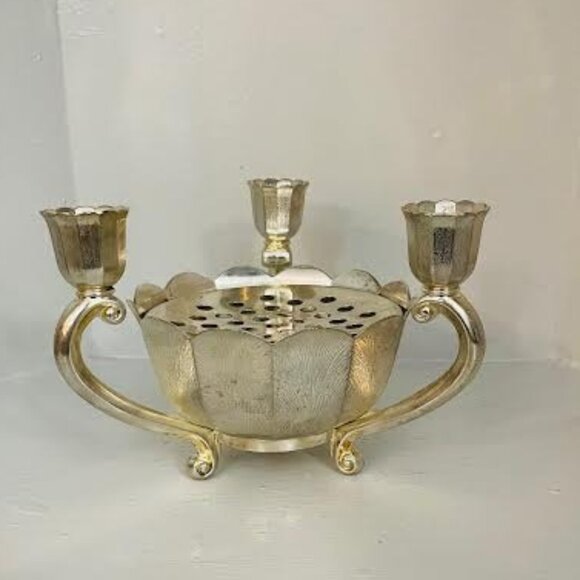 Other - Vintage Leonard Silverplate Lotus Bowl 3-Arm Taper Candle Holder